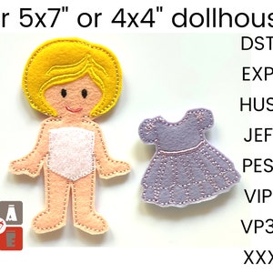 Doll and dress Quiet book embroidery design, Toddler quiet book pattern, In the hoop activity design, machine embroidery applique design