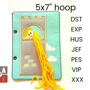 Rapunzel quiet book page embroidery design, Toddler quiet book pattern, In the hoop activity design, machine embroidery applique design