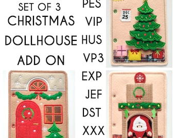 Dollhouse Quiet book Christmas add-on pages embroidery design, Toddler quiet book pattern, In the hoop, machine embroidery applique design