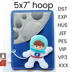 Astronaut quiet book page embroidery design, ith quiet book, stickdatei, In the hoop activity design, machine embroidery applique design