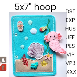 Underwater quiet book page embroidery design, Toddler quiet book pattern, In the hoop activity design, machine embroidery applique design