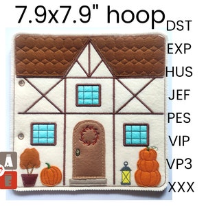 Dollhouse thanksiving Quiet book page embroidery design, Baby Toddler quiet book pattern, In the hoop, machine embroidery applique design
