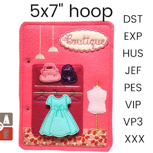 Dollhouse Quiet book page embroidery design, Boy Toddler quiet book pattern, In the hoop activity design, machine embroidery applique design