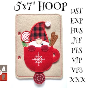 Christmas gnome quiet book page embroidery design, Boy Toddler quiet book pattern, In the hoop, machine embroidery applique design