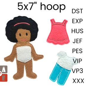 Curly doll, dress, jeans Quiet book embroidery design, Toddler quiet book pattern, In the hoop design, machine embroidery applique design