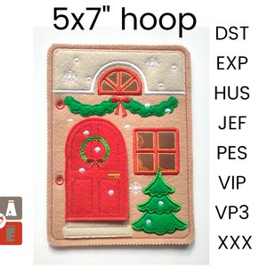 Dollhouse Christmas Quiet book page embroidery design, Toddler quiet book pattern, In the hoop, machine embroidery applique design