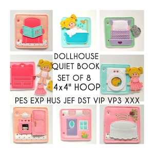 SET of 8 pages, Dollhouse Quiet book page embroidery design, Toddler quiet book pattern, In the hoop, machine embroidery applique design