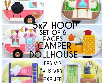 Complete SET - Camper dollhouse Quiet book embroidery design for toddlers, pattern, In the hoop, machine embroidery applique design