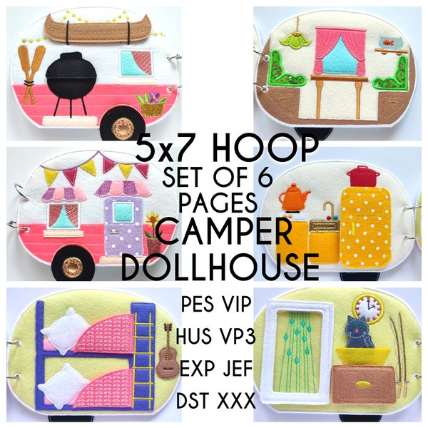 Komplettes SET - Camper Puppenhaus Quiet Buch Stickmuster für Kleinkinder, Muster, In the Hoop, Maschinenstickerei Applikation Design