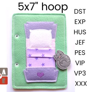 Dollhouse Quiet book page embroidery design, Boy Toddler quiet book pattern, In the hoop activity design, machine embroidery applique design