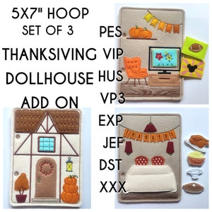 Dollhouse Quiet book Thanksgiving add-on pages embroidery design, Toddler quiet book, In the hoop, machine embroidery applique design