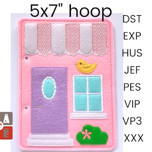 Dollhouse Quiet book page embroidery design, Boy Toddler quiet book pattern, In the hoop activity design, machine embroidery applique design
