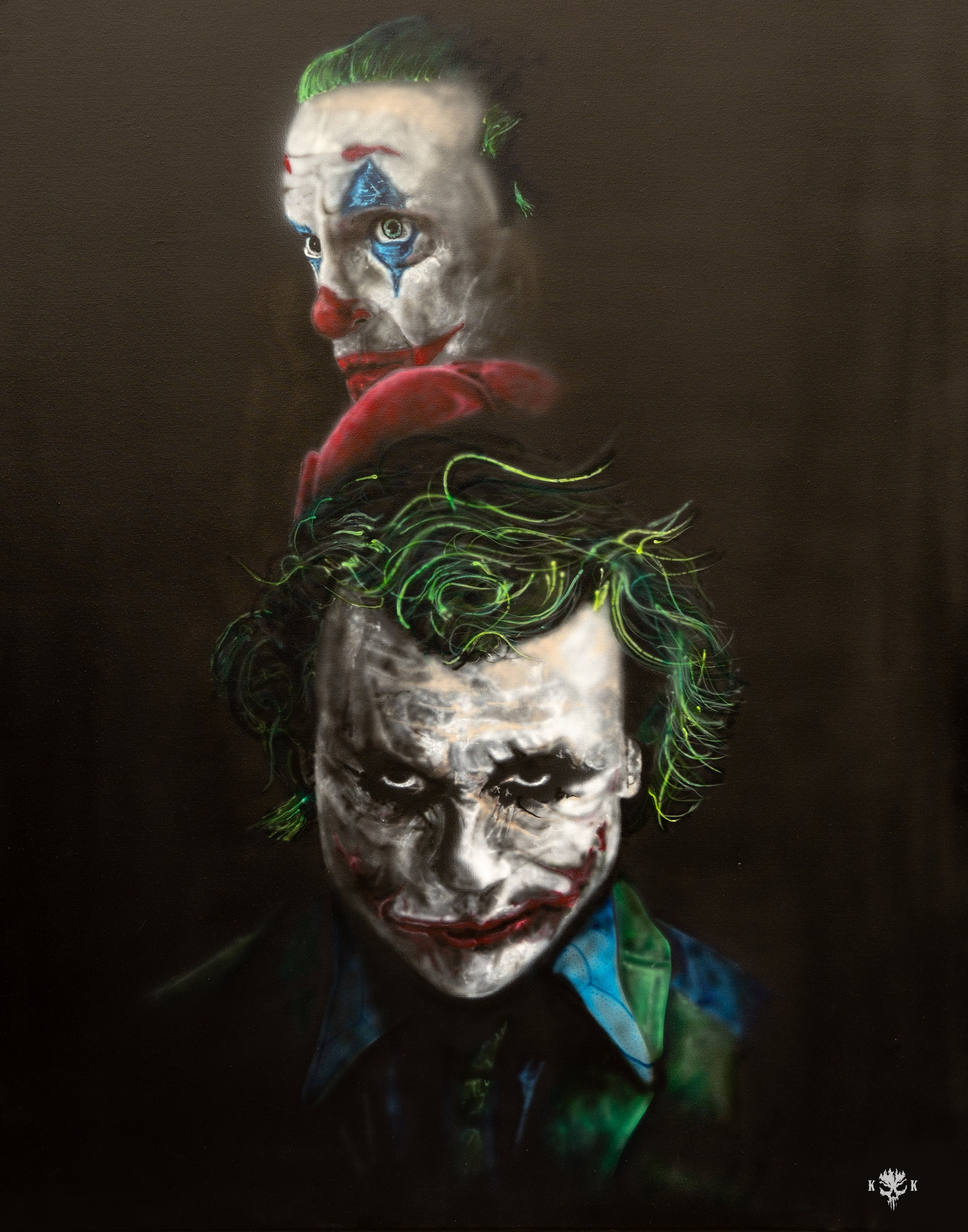 Joker, Heath Ledger, Joaquin Phoenix, Original Airbrush Artwork