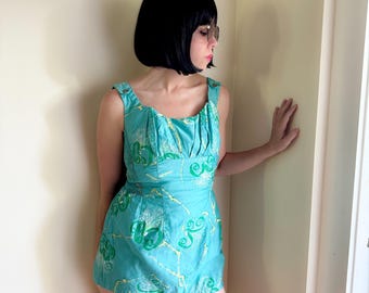 Vintage 50s ALFRED SHAHEEN Surf n Sand playsuit ~ romper ~ cotton skirted swimsuit ~ bombshell ~ Hawaiian ~ tiki ~ rare & collectible ~ s/m
