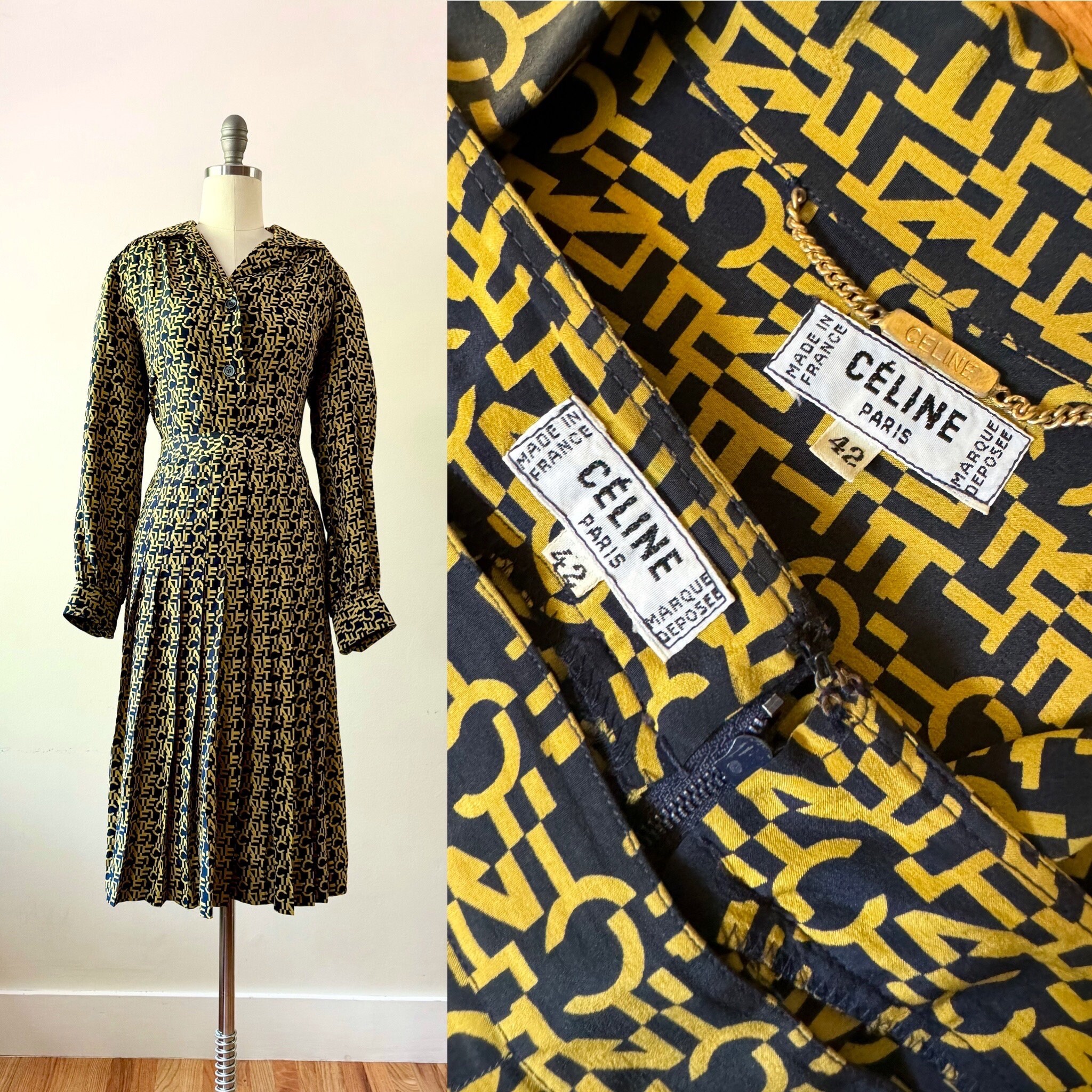 Vintage 80s / 90s Silk Céline Paris Two Piece Matching Set 