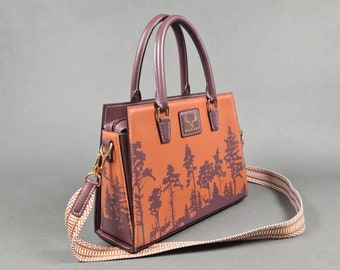 Sac PaJust Roseward Kelly (havane/bourgogne) : sac en toile, sac à main pour femme, sac à bandoulière, sac pour femme, sac de luxe, sac fait main, sac en cuir