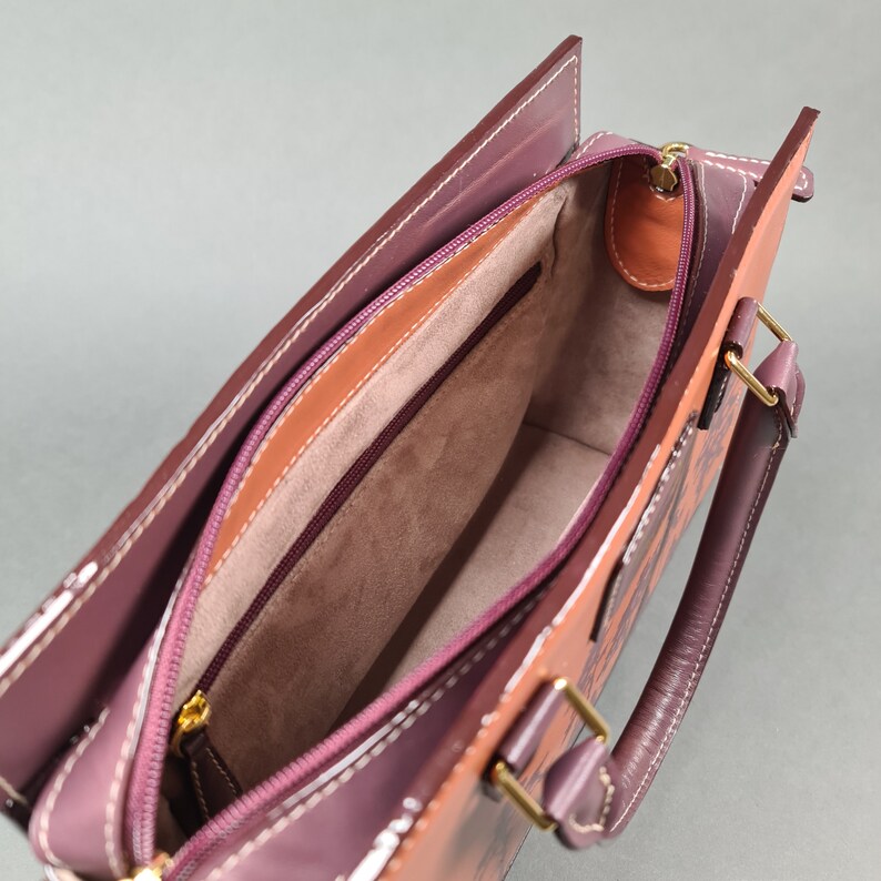 Bolso PaJust Roseward Kelly Tan/Borgoña: bolso de lona, bolso de mujer, bolso de hombro, bolso de mujer, bolso de lujo, bolso hecho a mano, bolso de cuero imagen 7