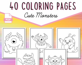 40 Cute Monster Coloring Pages for Kids, Monster Coloring Pages, Printable Halloween Activity, Kids Coloring Sheets, Kids Party Activity