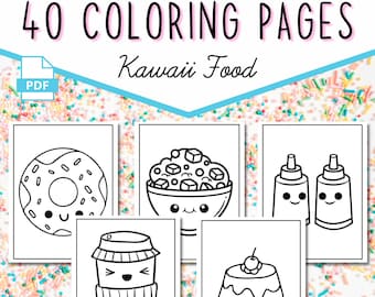 40 Cute Food Coloring Pages | Food Coloring Pages For Kids | Birthday Party Activity | Printable Coloring Book| Kawaii Food Coloring Pages