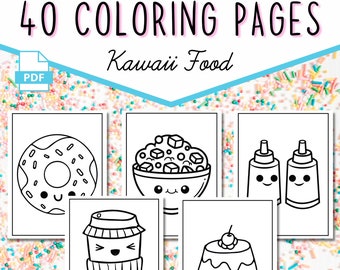 40 Cute Food Coloring Pages | Food Coloring Pages For Kids | Birthday Party Activity | Printable Coloring Book| Kawaii Food Coloring Pages