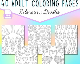 Coloring Pages for Adults, Cute Doodle Coloring Book, Printable Coloring Book, Kawaii Coloring Pages, Adult Coloring Book, Instant Download