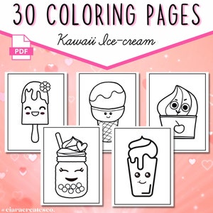 30 Kawaii Ice Cream Coloring Pages for Kids Printable Kawaii | Etsy