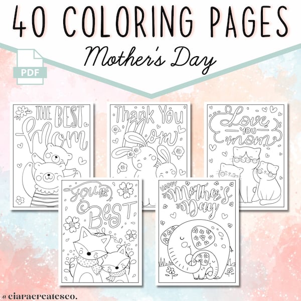 40 Printable Mom Coloring Pages for Kids, Mothers Day Coloring Pages, Mothers Day Printable, Coloring Pages For Kids, Instant Download