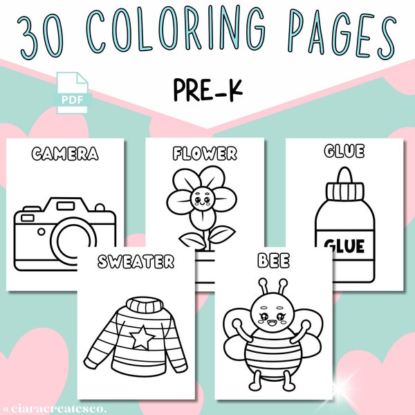 Easy Coloring Pages For Kids, Toddlers, Preschoolers Toddlers Coloring Book Simple Coloring Pages, Homeschool Printable, instant download