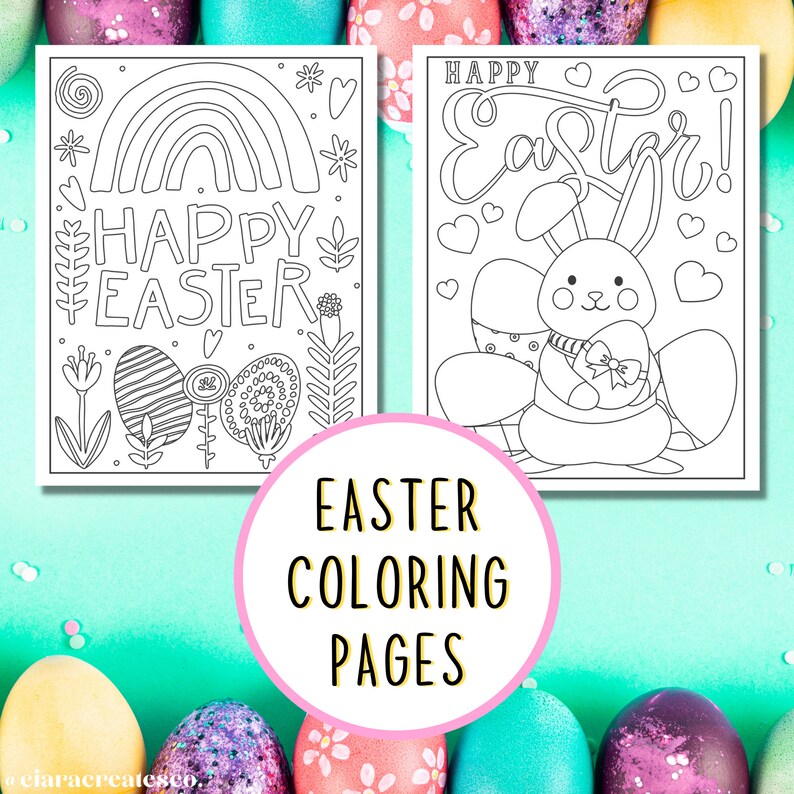 50 Easter Coloring Pages, Printable Coloring Book, Easter Coloring