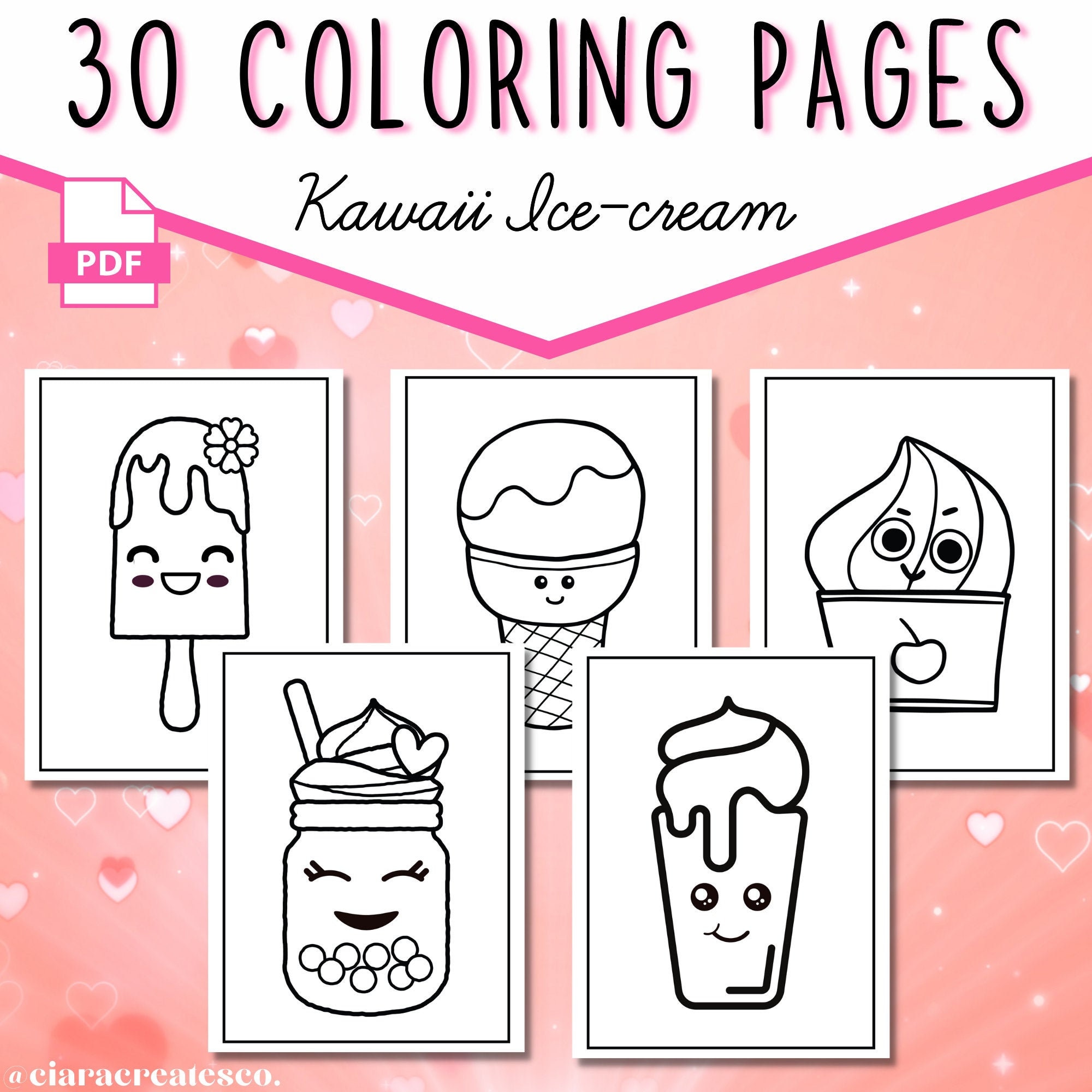 30 Kawaii Ice Cream Coloring Pages for Kids Printable Kawaii | Etsy