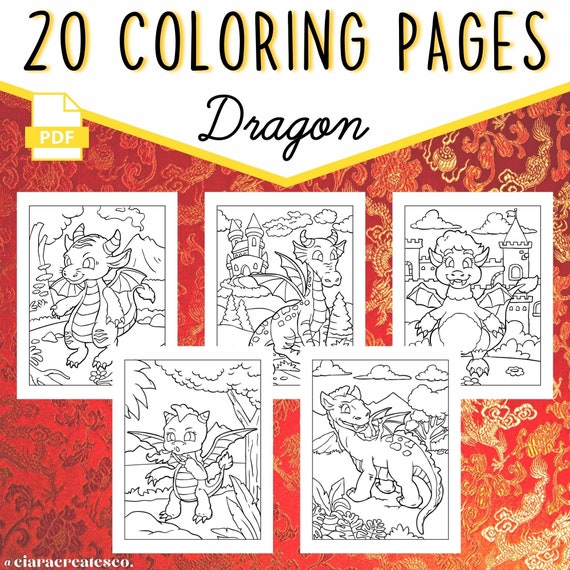 Dragon Coloring Pages Dragon Coloring Book Kids Birthday - Etsy