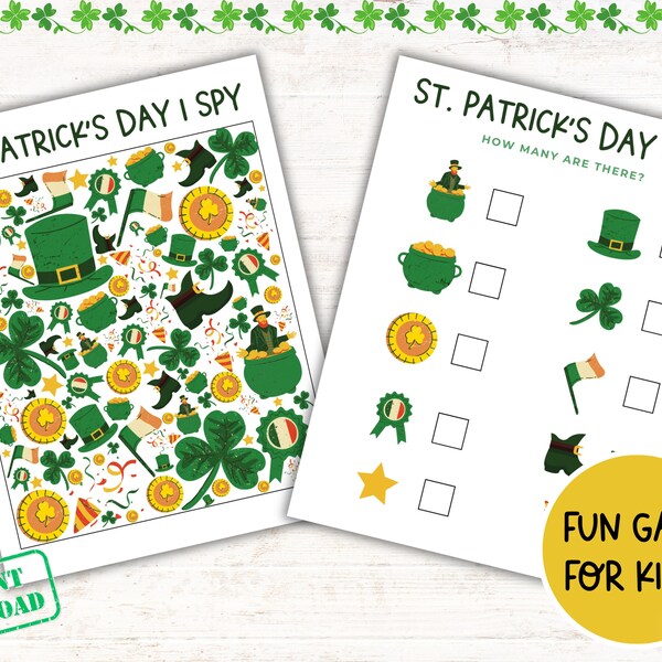 St Patricks Day Printable Games, St Patricks Day I-spy, St Patricks Day Kid Games, St Patricks Classroom Games, Printables for Kids