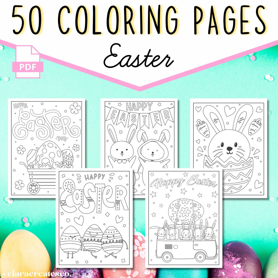 50 Easter Coloring Pages, Printable Coloring Book, Easter Coloring