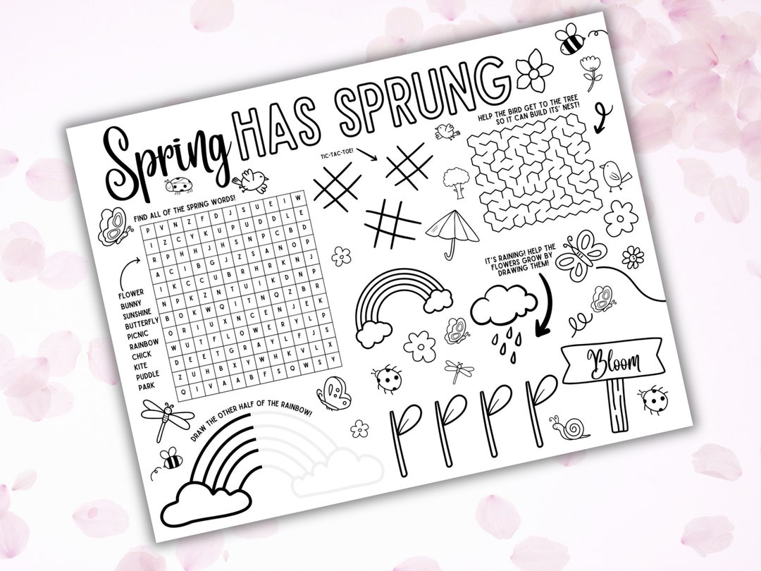 Spring Activity Placemat, Spring Coloring, Printable Spring Activity ...