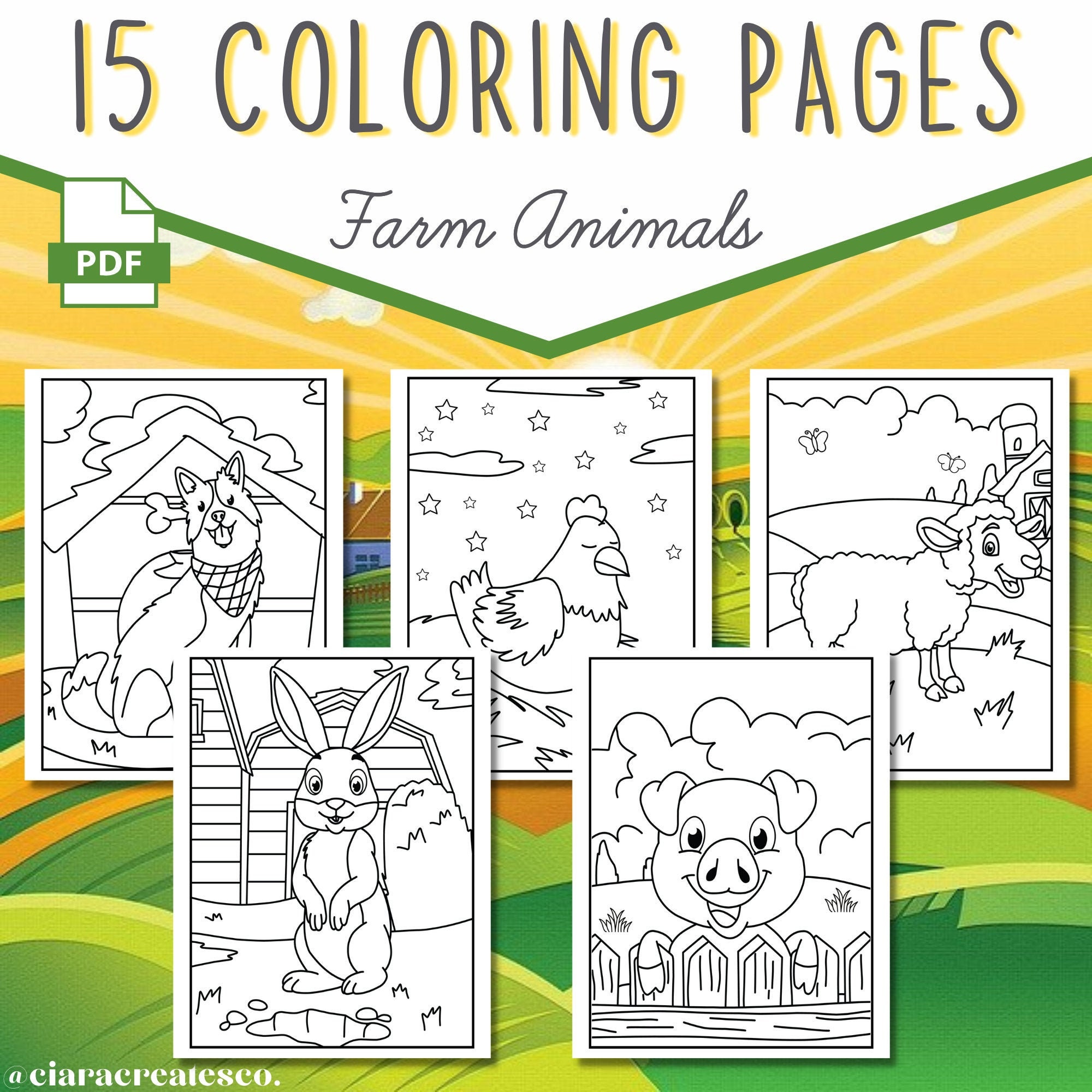 farm animal coloring pages printable farm coloring pages etsy