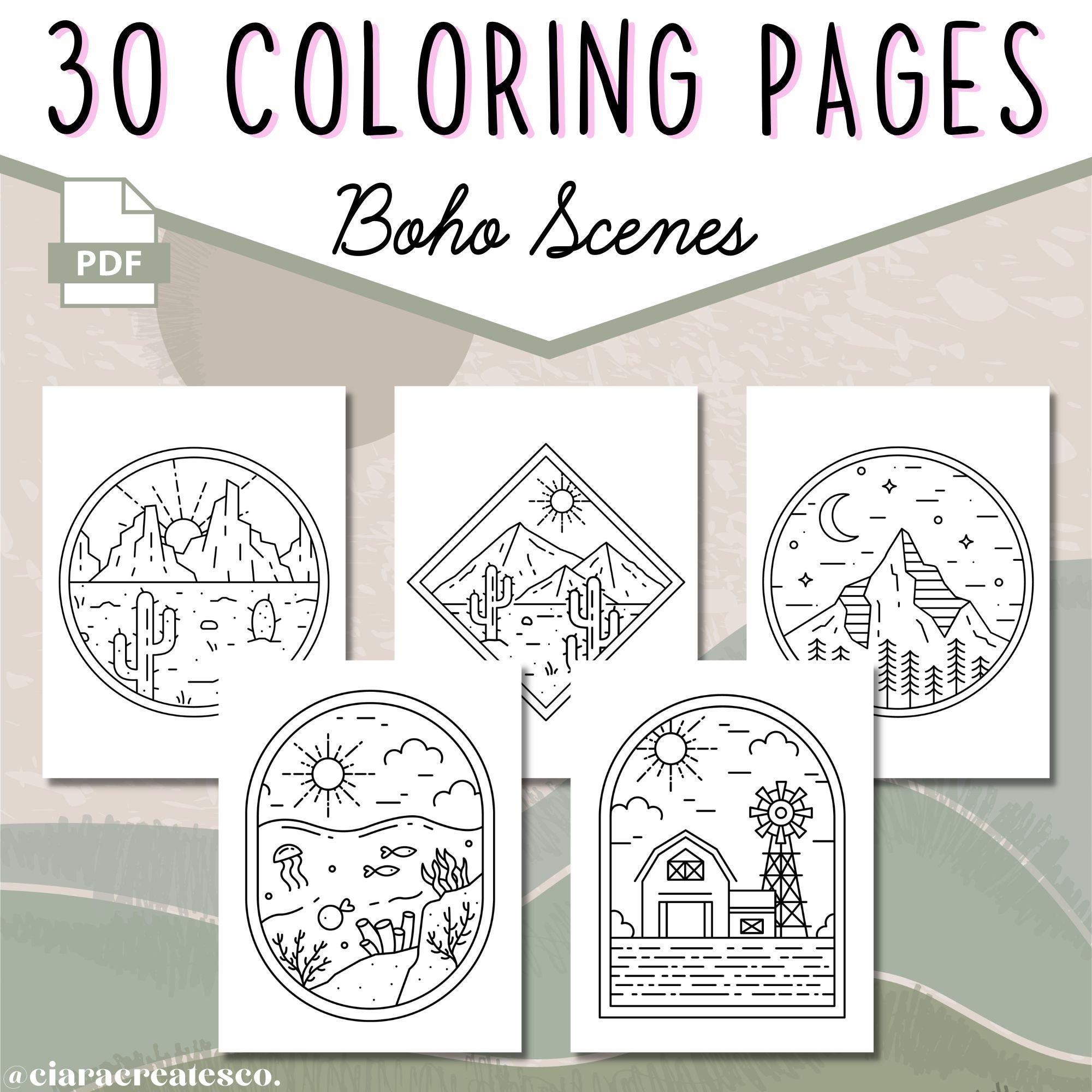 30 Boho Coloring Pages for Adults Printable Coloring Book Etsy