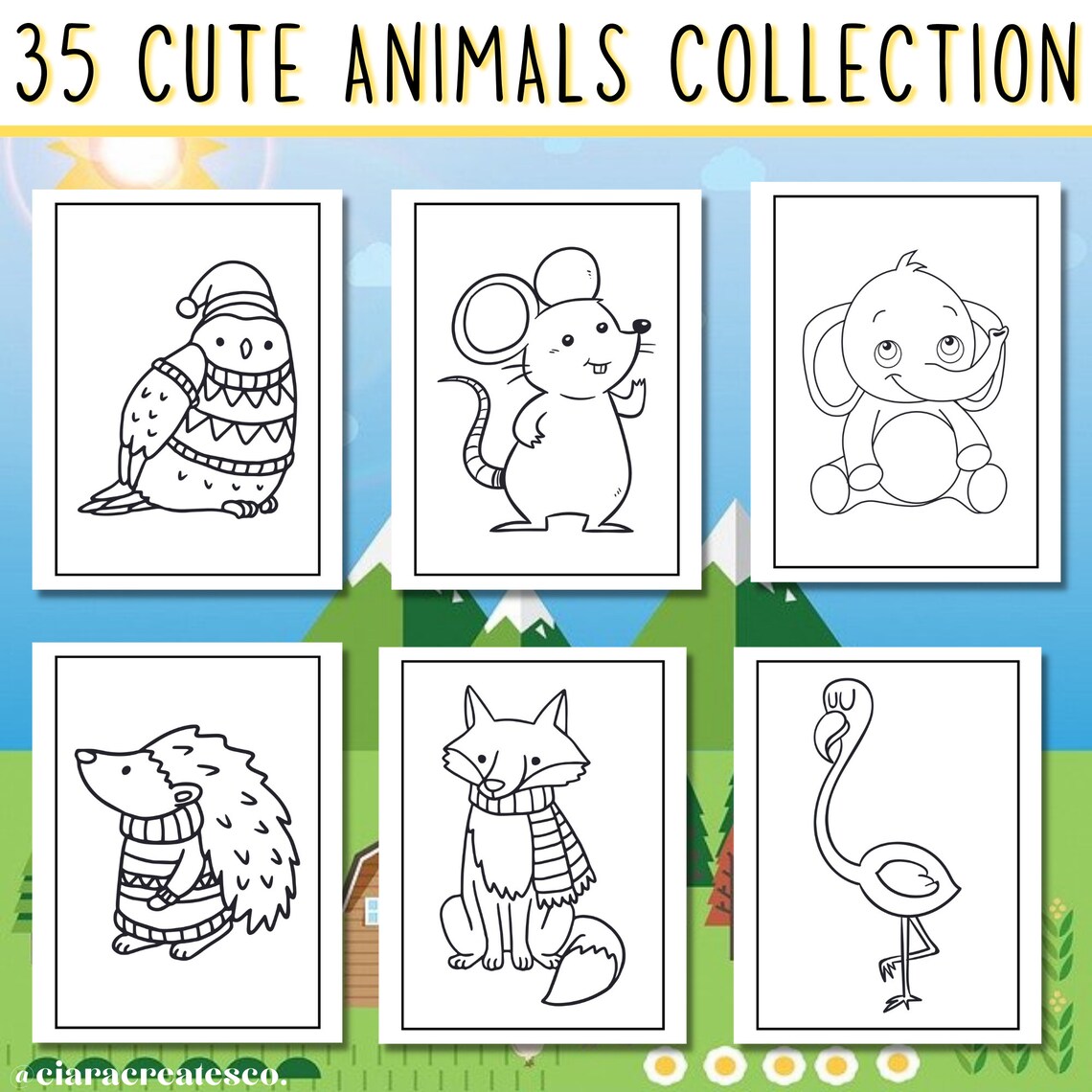 Cute Coloring Book for Kids 35 Animal Coloring Pages for - Etsy