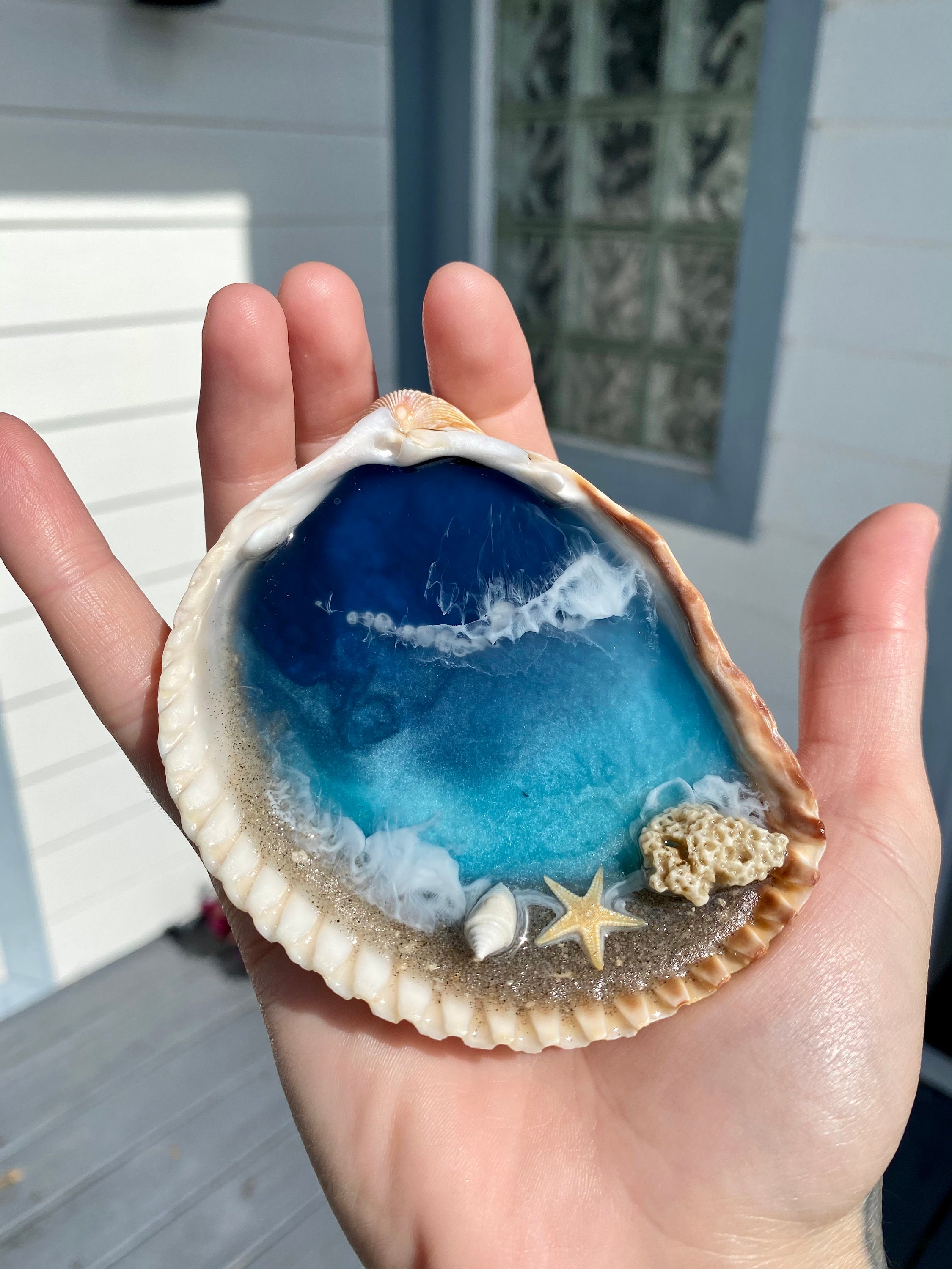 Seashell Epoxy Resin Art Mini Beach Jewelry Dish Ring Dish Etsy