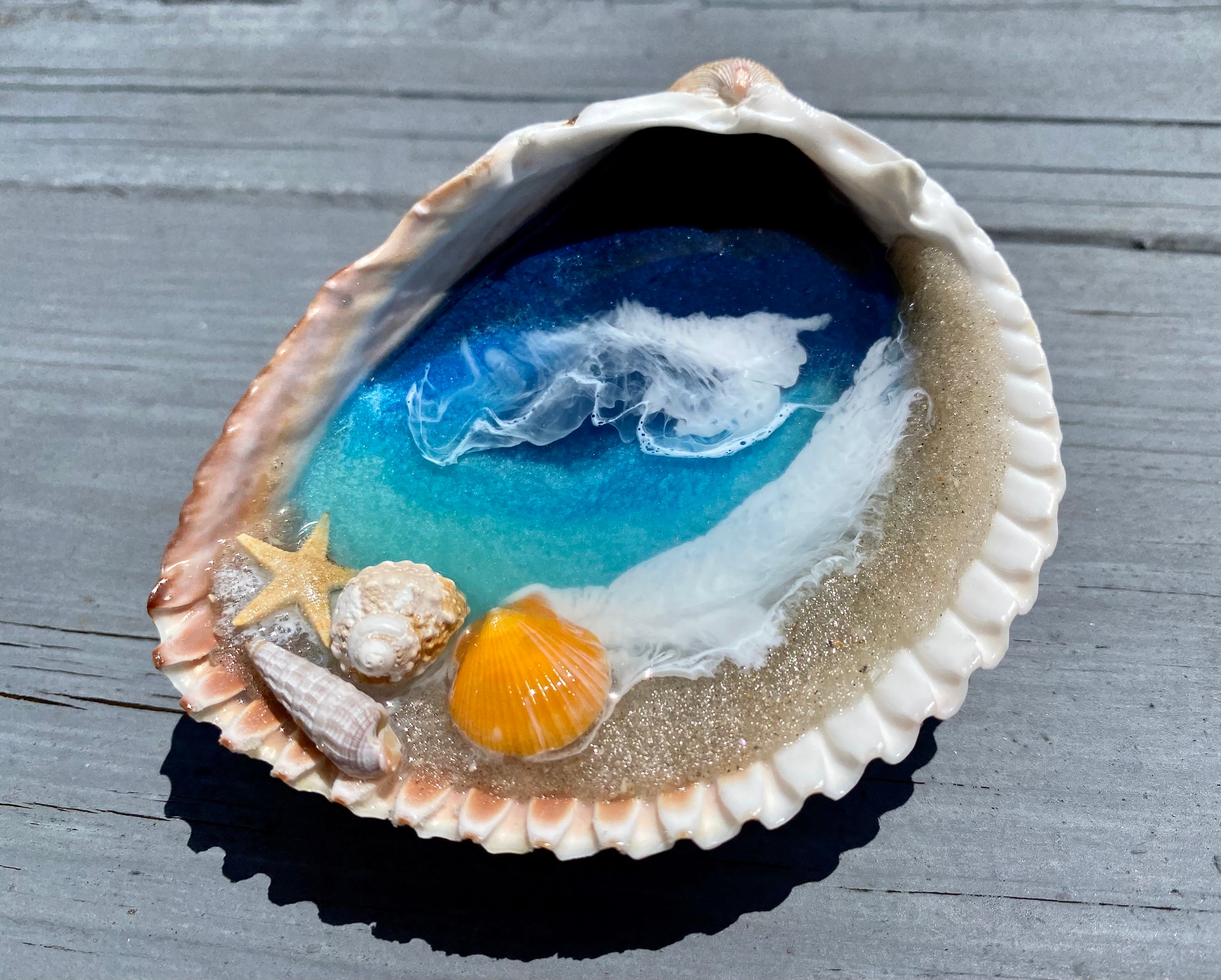 Seashell Epoxy Resin Art Mini Beach Jewelry Dish Ring Dish Etsy