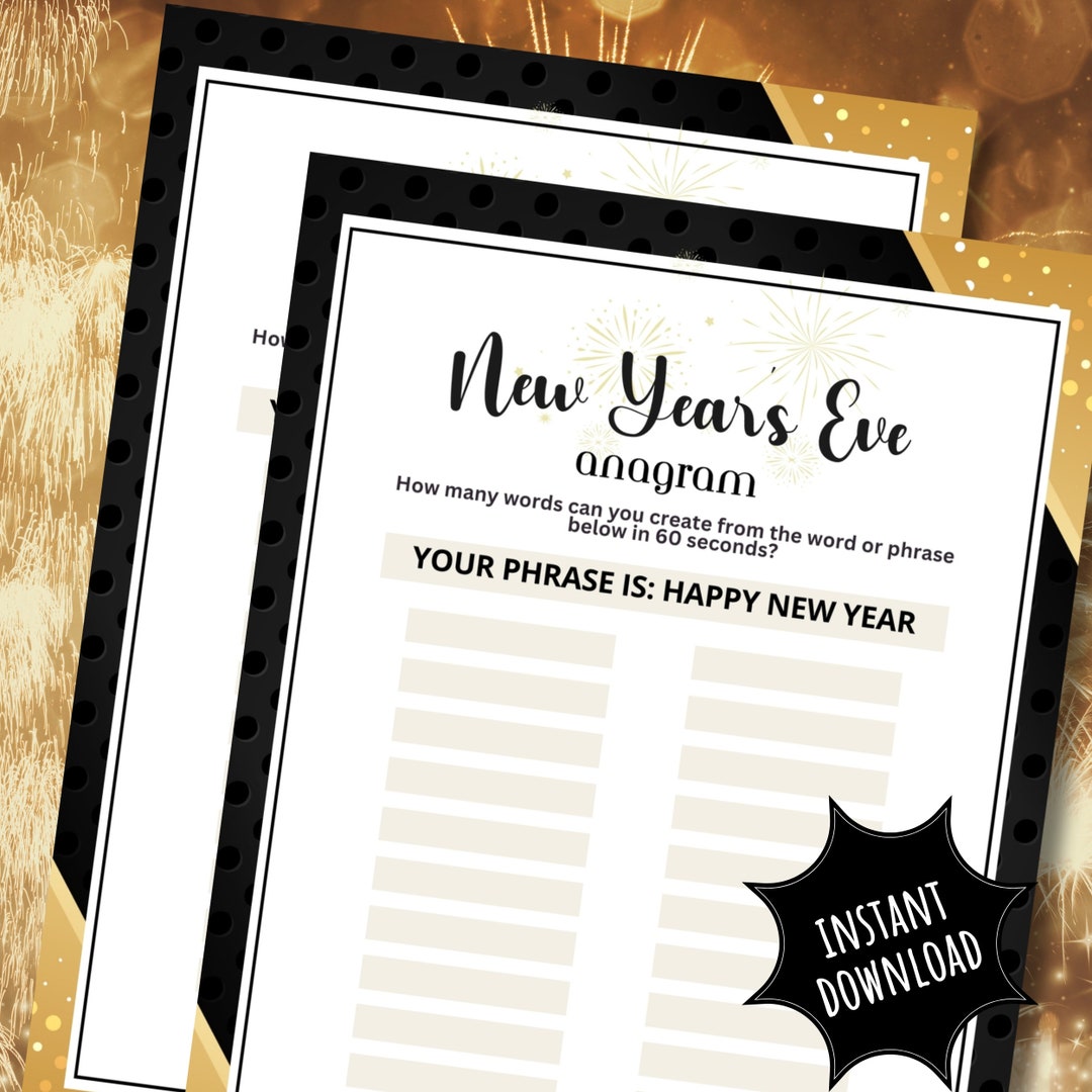 New Years Eve Anagram Word Search and Scramble Party Game for Seniors ...