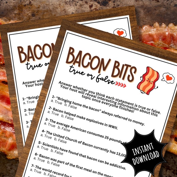 Bacon Party Trivia True Or False Party Game For Breakfast Brunch Food Themed Small Gathering National Bacon Day Food Meat Pork Pig Adults