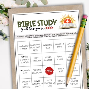 Bijbelstudie Vind je gast Bingo en leer je kennen IJsbrekerspel voor kerkgroep Zondagsschool Women's Ministry Youth Jesus Camp PDF