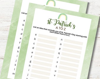 St. Patrick's Day A To Z Word Puzzle Game For Adults To Play At Your Office Work Or Dinner Party And With Senior Citizens To Enjoy