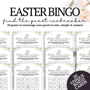 Pasen BINGO Afdrukbaar christelijk bijbelaanbiddingsspel om met vrienden en familie te spelen tijdens uw kerkbijeenkomst of klein feestje