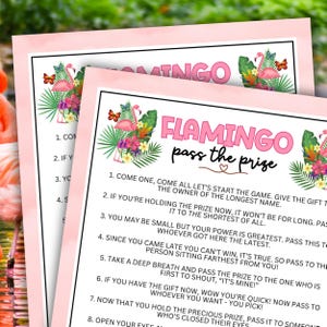 Flamingo Pass The Prize Izquierda Derecha Baby Shower Fiesta de trabajo de oficina Brunch de Pink Ladies Actividad de aula Diversión para niños Preadolescentes Adolescentes Adultos