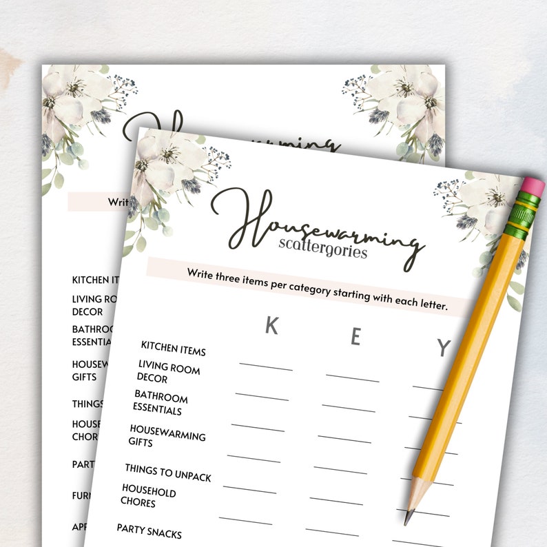 Housewarming Party Scattergories Icebreaker Game Mix and Mingle