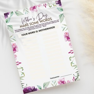 Feliz Día de la Madre Haz algunas palabras Juego de fiesta en PDF imprimible para que una futura mamá o la abuela y tu madre celebren con toda la familia