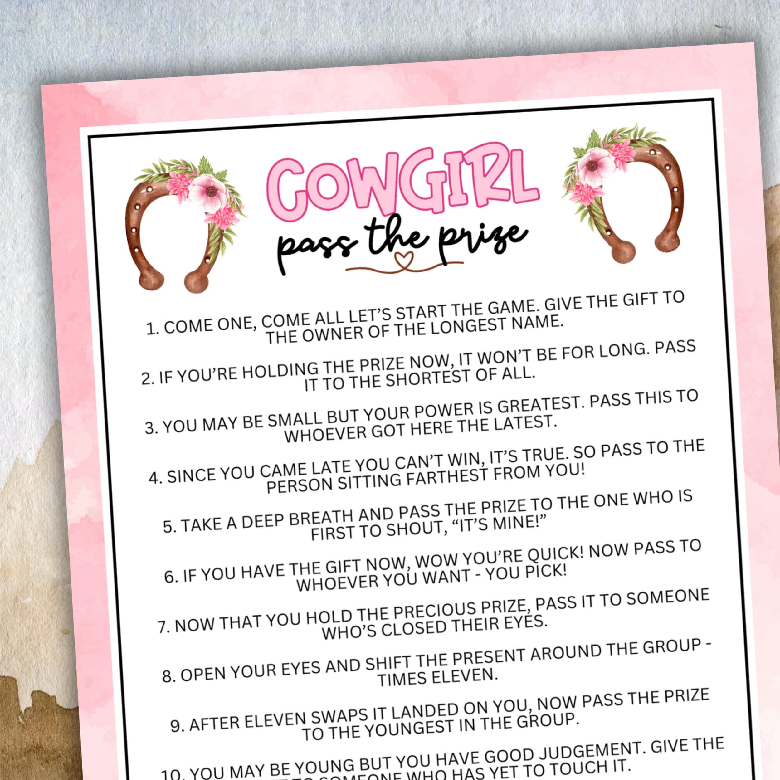 Cowgirl Pass the Prize Game: Western Birthday Party (PDF) - Etsy
