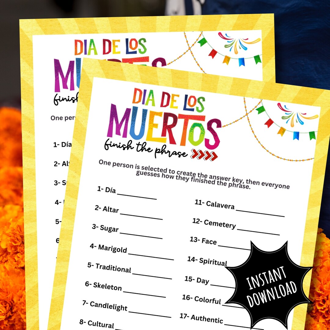 Dia De Los Muertos Finish the Phrase Game Word Trivia Quiz for Day of the Dead November 1st ...