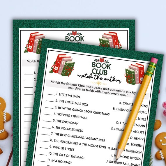 Book Club Christmas Trivia Game: Match the Author to the Holiday Read